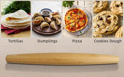 Classic French Rolling Pins Bamboo Wooden Rolling Pin for Baking Pizza Dough Pie Cookie, 15.8-Inch