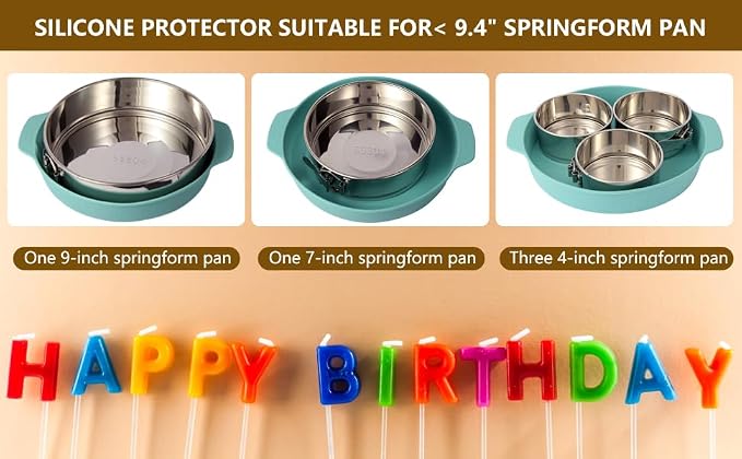 4, 7, 9 Inches Springform Pan Set of 3 - 304 Stainless Steel Nonstick Springform Cake Pan Set with Removable Bottom, 10 Inch Leakproof Silicone Cheesecake Pan Protector with 60 Pcs Parchment Paper