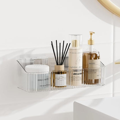 ZEXALOR Wall Mount Organizer for Kicthen, Bathroom, Dresser, Office, Pantry Storage and Organization - Clear Long Wall Basket Storage, Cabinet Door Organizer (9.4×3.9×2.7")