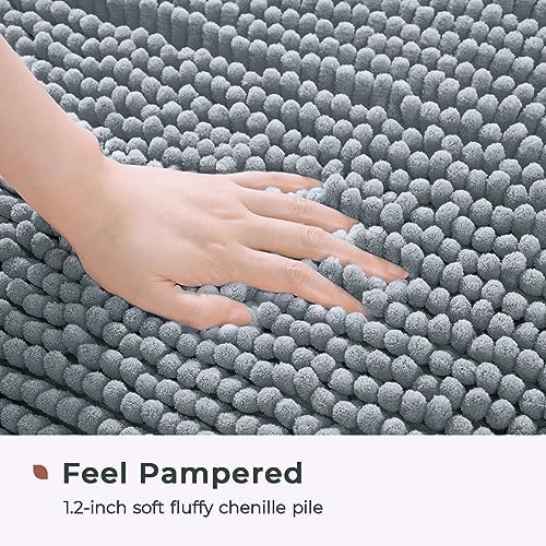 FRESHMINT Large Chenille Bathroom Rugs Mat 36"x24", Non-Slip Bath Mat for Bathroom Floor & Bathtub, Washable Shower Shag Bath Rugs, Soft Fluffy Thick Water Absorbent Microfiber Shower Mat, Sky Gray