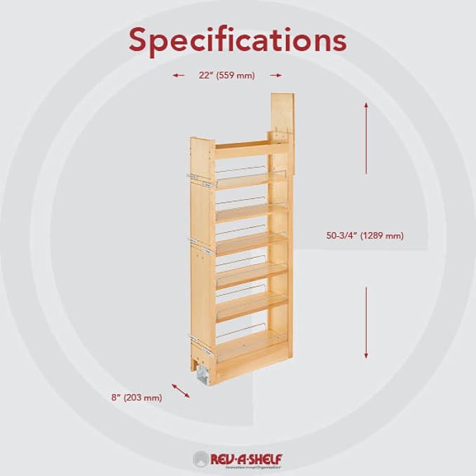 Rev-A-Shelf PULLOUT, Pant Try, Wood, 51" H X 8" W