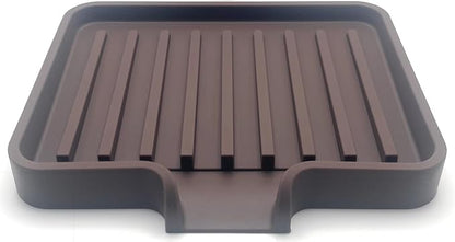 Silicone Soap Dish Tray and Sponge Holder with Drain Chute, Rectangular, Kitchen and Bathroom Sink Organizer (Dark Chocolate, 5.2"x4" (Set of 2), 7.2 Ounces)