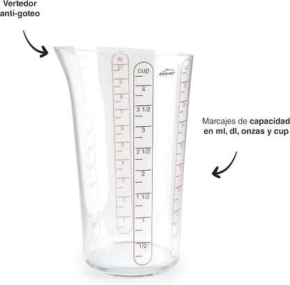 Lacor - 67071 - Basic Measuring Cup, Container with Measurements, Liquid Meter, Highest Quality Plastic, BPA Free, 10.5 cm, 1 L