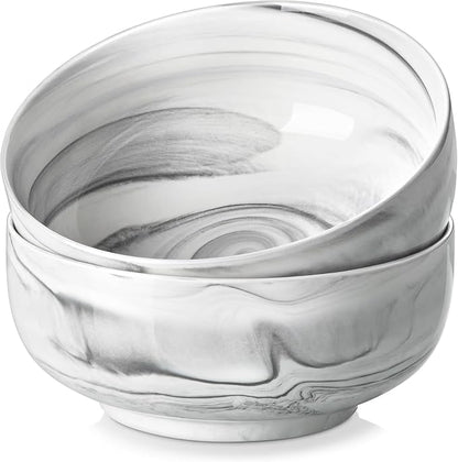 MALACASA Large Soup Bowls Set, 44 OZ (7") Salad Bowl Cereal Bowl Set of 2,Marble Grey Ceramic Bowls for Kitchen, Dishwasher & Microwave Safe, Series REGULAR