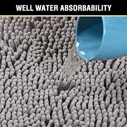 H.VERSAILTEX Bath Mat Bathroom Rug Bath Rugs for Bathroom Non Slip Bath Mats Extra Thick Chenille Rug 17" x 24" Absorbent Soft Shaggy Washable Dry Fast Plush Rugs for Bathtubs - Dark Grey
