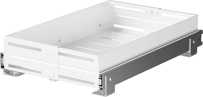 Pull Out Cabinet Organizer, Expandable Width 8"-13", Heavy Duty Metal Slide Out Drawers for Cabinets, Expandable Cabinet Pull Out Shelves for Kitchen, Pantry, Bathroom, White