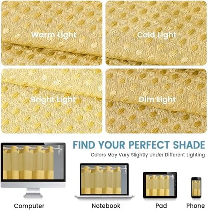 EUTXL Heavyweight Waffle No Hook Shower Curtain with Liner, 71x74, Yellow