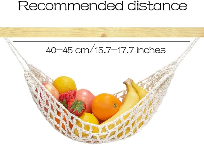 Fruit Hammock for Kitchen Under Cabinet Fruit Basket Hanging Handwoven Cotton Macrame Basket Boho Decor Storage Save Counter Space for Home Camper RV (Off-white)