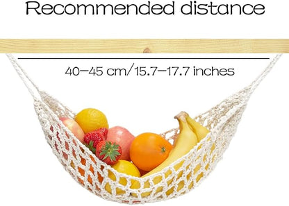 Fruit Hammock for Kitchen Under Cabinet Fruit Basket Hanging Handwoven Cotton Macrame Basket Boho Decor Storage Save Counter Space for Home Camper RV (Off-white)