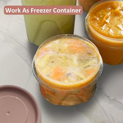 16 Oz Plastic Containers with Lids, 15 Pack Overnight Oats Containers with Lids, Stackable Reusable Twist Screw Top 2-Cup Freezer Storage Container for Food Soup Jello Sauce, Yellow/Green/Red Ocher