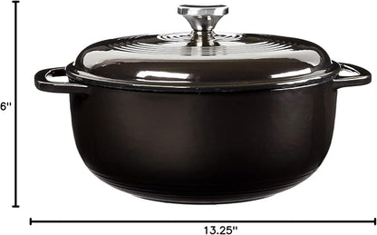 Lodge Essential Enamel Cast Iron Dutch Oven 6 Quarts - Perfect for Bread Baking, Braising, Marinating & Slow Cooking, Features Moisture-Sealing Lid & Dual Handles, Kitchen Essentials, Midnight Chrome