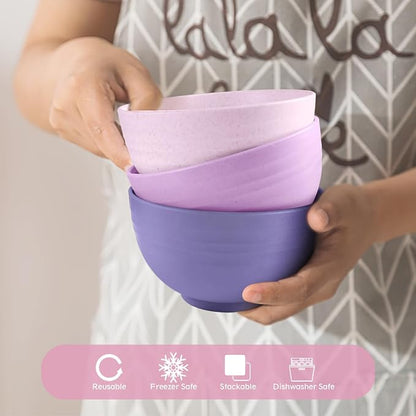 Teivio 32-Piece Kitchen Plastic Wheat Straw Dinnerware Set, Service for 8, Dinner Plates, Dessert Plate, Cereal Bowls, Cups, Unbreakable Colorful Plastic Outdoor Camping Dishes, Purple Ombre