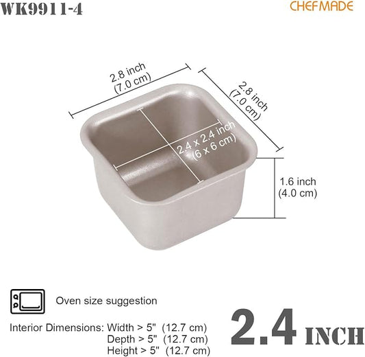 CHEFMADE Mini Brownie Cake Pan Set, 2.4-Inch 4Pcs Non-Stick Square Muffin Pan Blondie Bakeware for Oven and Instant Pot Baking (Champagne Gold)