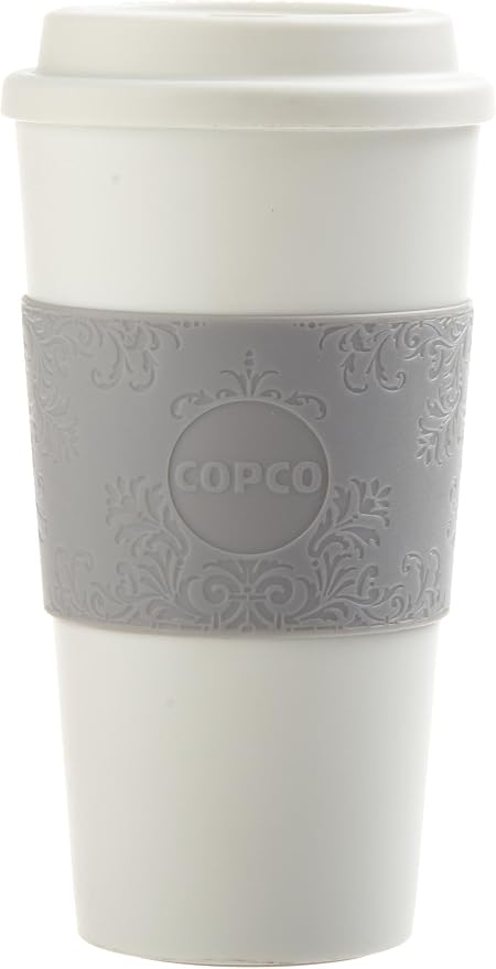 Copco Acadia 16 oz Travel Mug - Insulated Reusable Coffee Tumbler with Double-Walled Plastic, Leak-Proof Lid, BPA-Free - Portable Mug for Hot & Cold Drinks, Cup Holder Friendly (Damask)