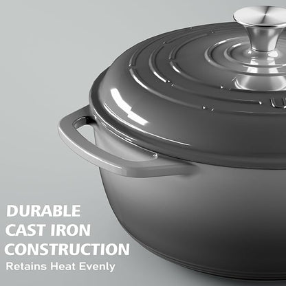 Enameled Cast Iron Dutch Oven - Umite Chef 6QT Pot with Lid & Cotton Potholders - Dual Handles -Versatile Heavy Duty Cookware for Bread Baking, Braising, Stews, Roasting(Grey）