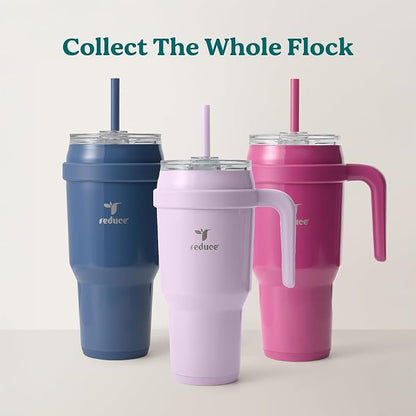 REDUCE 40 oz Stainless Steel Tumbler with Handle - Dual-Wall Vacuum Insulated Travel Mug, Sweat-Proof Lid & Reusable Straw - Keeps Drinks Cold for 24 Hrs, Fits Cupholders, Dishwasher Safe - Palm Leaf