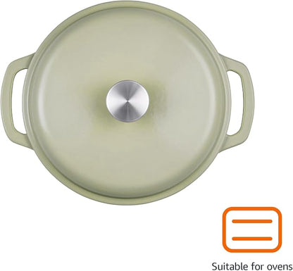 Amazon Basics Cast Iron Dutch Oven Pot with Lid, Enameled, Round, Dual Handles, Heavy-Duty, Large, 7.3-quart, Olive
