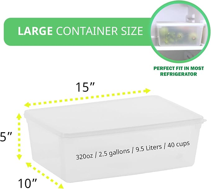 2.4 gal Produce Saver Containers for Refrigerator, Pizza Dough Proofing Box, Vegetable Storage Containers for Refrigerator, Pizza Storage Container, Marinating Container, Pizza Dough Box, Veggie Saver