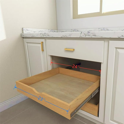 Elysian 23" Kitchen Cabinet Pull Out for 27" Cupboard, Solid Wood Build, 21" Deep Low Profile Tray, Full Extension Runners, Spacers Included for Perfect Fit