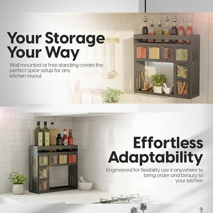 Spice Rack Organizer for Cabinet – Kitchen Space-Saving Storage Solution | Spice Rack Wall Mount or Countertop organizer for pantry, Bathroom or Home Decor.