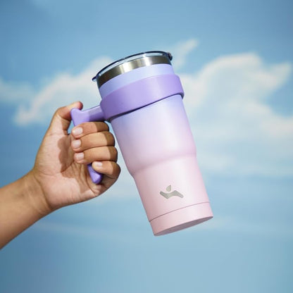 Konokyo 20 oz Tumbler with Handle and 2 Straw 2 Lid, Insulated Water Bottle Stainless Steel Vacuum Cup Reusable Travel Mug,Pastel Sunset