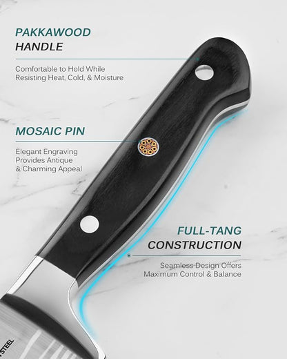 KYOKU 8" Chef Knife, Samurai Series Japanese Style Chef's Knife with Sharpening Stone, High Carbon Steel Kitchen Knife with Pakkawood Handle Mosaic Pin Gift Box for Meat Vegetable Fruit Chopping