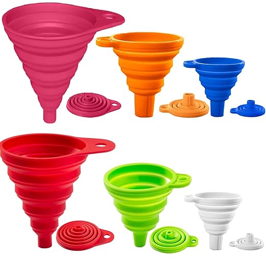Kitchen Funnel Set 6 Pack,Large Medium and Small,2025 Upgrade Silicone Kitchen Gadgets Accessories Food Grade Collapsible Funnels for Kitchen Use Filling Bottles Liquid Powder Transfer
