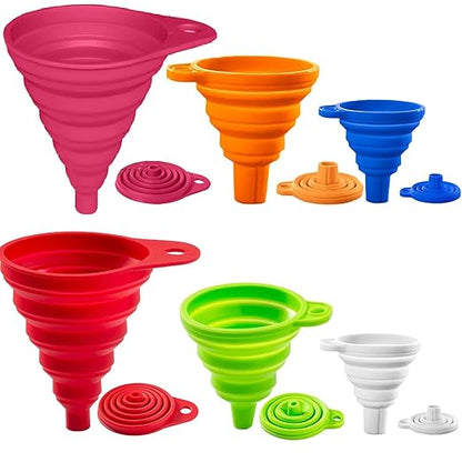 Kitchen Funnel Set 6 Pack,Large Medium and Small,2025 Upgrade Silicone Kitchen Gadgets Accessories Food Grade Collapsible Funnels for Kitchen Use Filling Bottles Liquid Powder Transfer