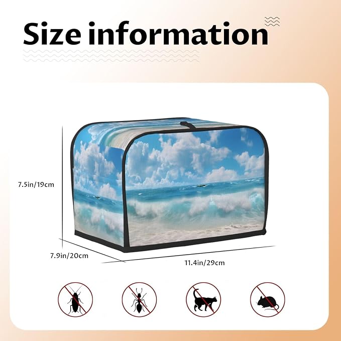 Sea Beach 2 Slice Toaster Cover, Dustproof, Fingerprint Protection, Black, Polyester, Waterproof
