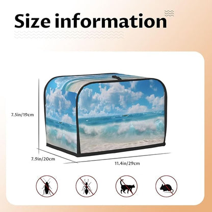 Sea Beach 2 Slice Toaster Cover, Dustproof, Fingerprint Protection, Black, Polyester, Waterproof