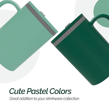 Copco Iconic 16oz Double Wall Insulated Desk Mug with Lid & Handle, Set of 2, BPA-Free Reusable Plastic, Spill-Resistant, Microwave & Dishwasher Safe, Wide Mouth (Green/Hunter Green)