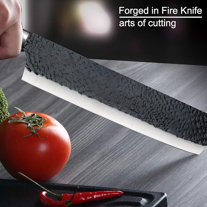 Numola 6 Pieces Black Professional Chef Knife Set, BBQ Meat Knives for Cooking, Forged Kitchen Knife with High Carbon Stainless Steel Cutlery Ergonomic Design Handle with Box for Couples Gift