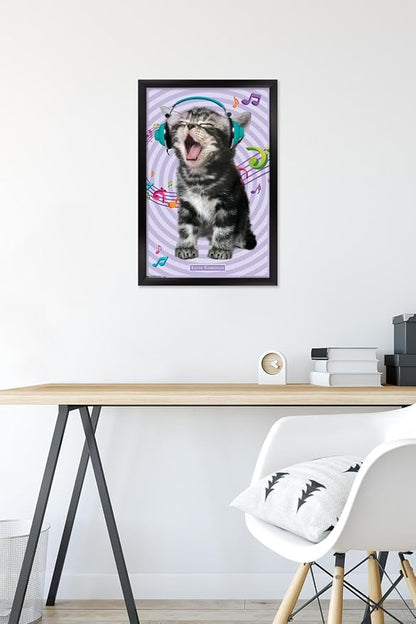 Trends International Keith Kimberlin - Kitten - Singing Wall Poster, 14.725" x 22.375", Black Framed Version