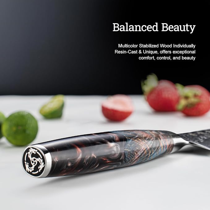 5.5'' Japanese Utility Knife with VG10 Core, Handcrafted 67-Layer Damascus Chef Knife with Ergonomic Handle, Full Tang Multi-Purpose Petty Knives with Luxury Gift Box, Cooking Gifts for Men