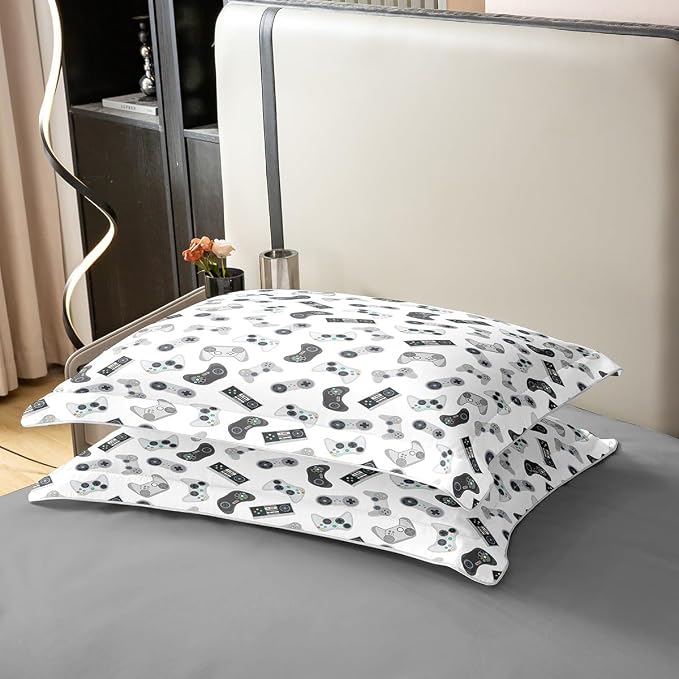 Castle Fairy Teens Gaming 100% Natural Cotton Duvet Cover Set King Size Kids Video Game Gamepad Comforter Cover with 2 Pillowcases Gamer Controller Bedding Set for Bedroom Birthday Gifts