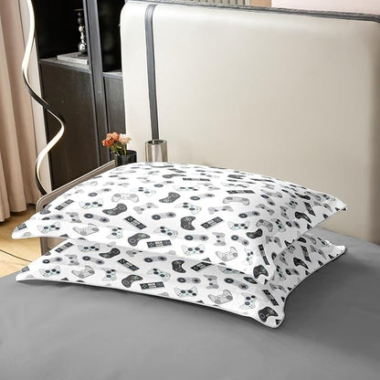 Castle Fairy Teens Gaming 100% Natural Cotton Duvet Cover Set King Size Kids Video Game Gamepad Comforter Cover with 2 Pillowcases Gamer Controller Bedding Set for Bedroom Birthday Gifts