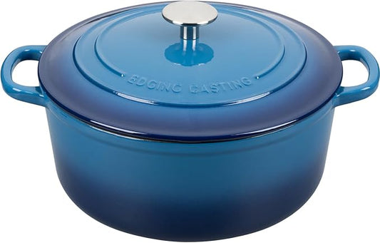 EDGING CASTING Enameled Cast Iron Dutch Oven Pot with Lid, 7 Quart, Round Dutch Ovens for Bread Baking, Bread Oven, Oven Safe up to 500°F, Lake Blue