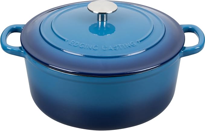 EDGING CASTING Enameled Cast Iron Dutch Oven Pot With Lid for Cooking, Bread Baking, Bread Oven, 5.5 Quart, Lake Blue