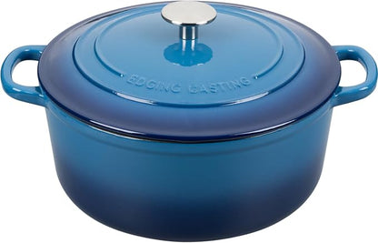 EDGING CASTING Enameled Cast Iron Dutch Oven Pot With Lid for Cooking, Bread Baking, Bread Oven, 5.5 Quart, Lake Blue