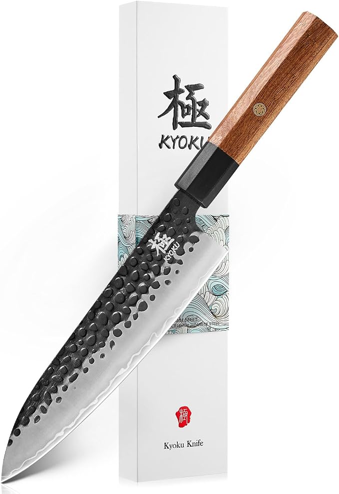KYOKU Chef Knife, Kage Series 8" Kitchen Knife with 3-Layer Laminated Steel Blade Rosewood Handle, Japanese Style Chef's Knife, Kitchen Knife for Chopping Slicing Mincing and More