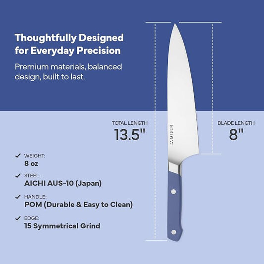 Misen 8 Inch Chef Knife, AUS-10 Japanese Stainless Steel - Blue
