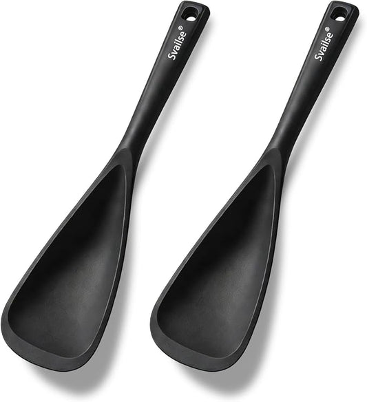 Scoop Spoon for Nonstick Cookwares, Multifunction Silicone Spatula Spoons BPA Free, Spurtle Spatulas for Mixing, Scooping, Scraping and Serving (2 Black, 12.6 inch)