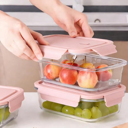 Glass Food Storage Containers with Lids, Airtight Meal Prep Containers, 4 Pack Set with Multiple Sizes (Pink)