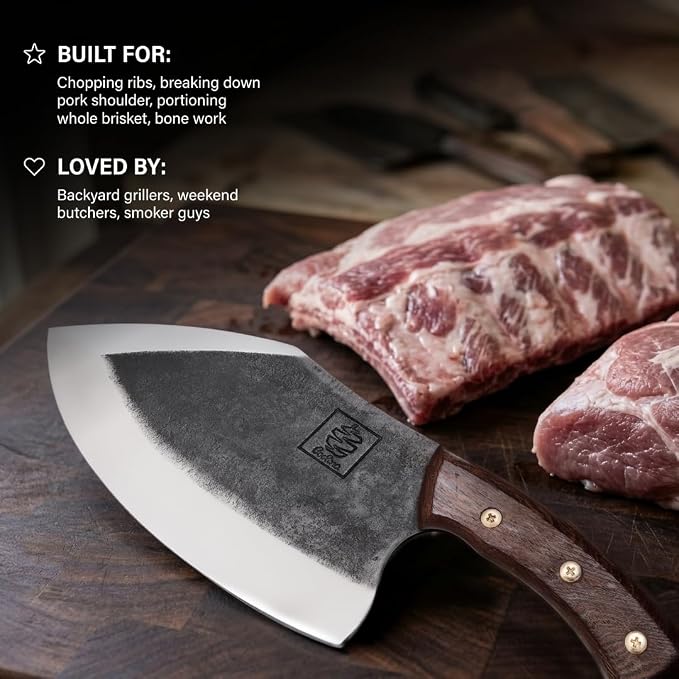 COOLINA Lixy Butcher Cleaver Knife, 8.7-in Hand-Forged High Carbon Steel Meat Cleaver for BBQ, Brisket, Bone-In Cuts & Butchering, Full Tang Heavy-Duty Chopping Knife with Walnut Handle