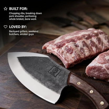 COOLINA Lixy Butcher Cleaver Knife, 8.7-in Hand-Forged High Carbon Steel Meat Cleaver for BBQ, Brisket, Bone-In Cuts & Butchering, Full Tang Heavy-Duty Chopping Knife with Walnut Handle
