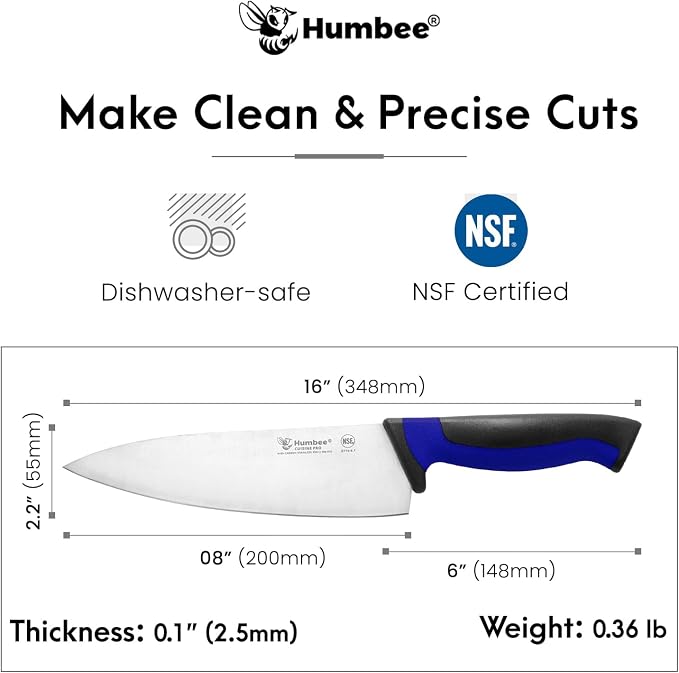8-Inch Chef Knife, NSF Certified Razor-Sharp High Carbon Stainless Steel Blade – Ergonomic Color Coded Handle, Non-Slip Grip Kitchen Knife, DT-10 Series, Blue