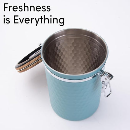 Airtight Coffee Canister, 1800ml Stainless Steel Storage Container with Date Tracker, Breather Valve, and Measuring Scoop, Blue (Blue)