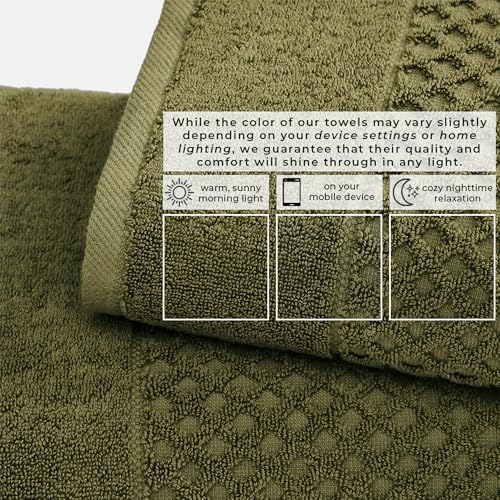 Great Bay Home Bath Towels - 100% Cotton 6 Piece Towel Set - Diamond Waffle Weave - Absorbent, Durable, Quick-Dry Towels for Bathroom (Olive)