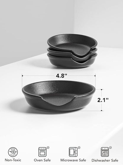 LE TAUCI Ceramic Spoon Rest, 4.8 Inch Spoon Rest for Stove Top, Spoon Holder for Kitchen Counter, Coffee Spoon rest, Utensil Rest for Cooking, Set of 4, Crude Black