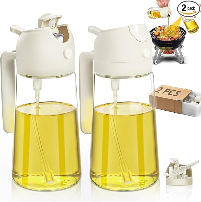 2Pcs Glass Oil Sprayer for Cooking 16oz/470ml, Kitchen Gadget for Air Fryer, Salad, BBQ, Frying（White） (White 2Pcs)